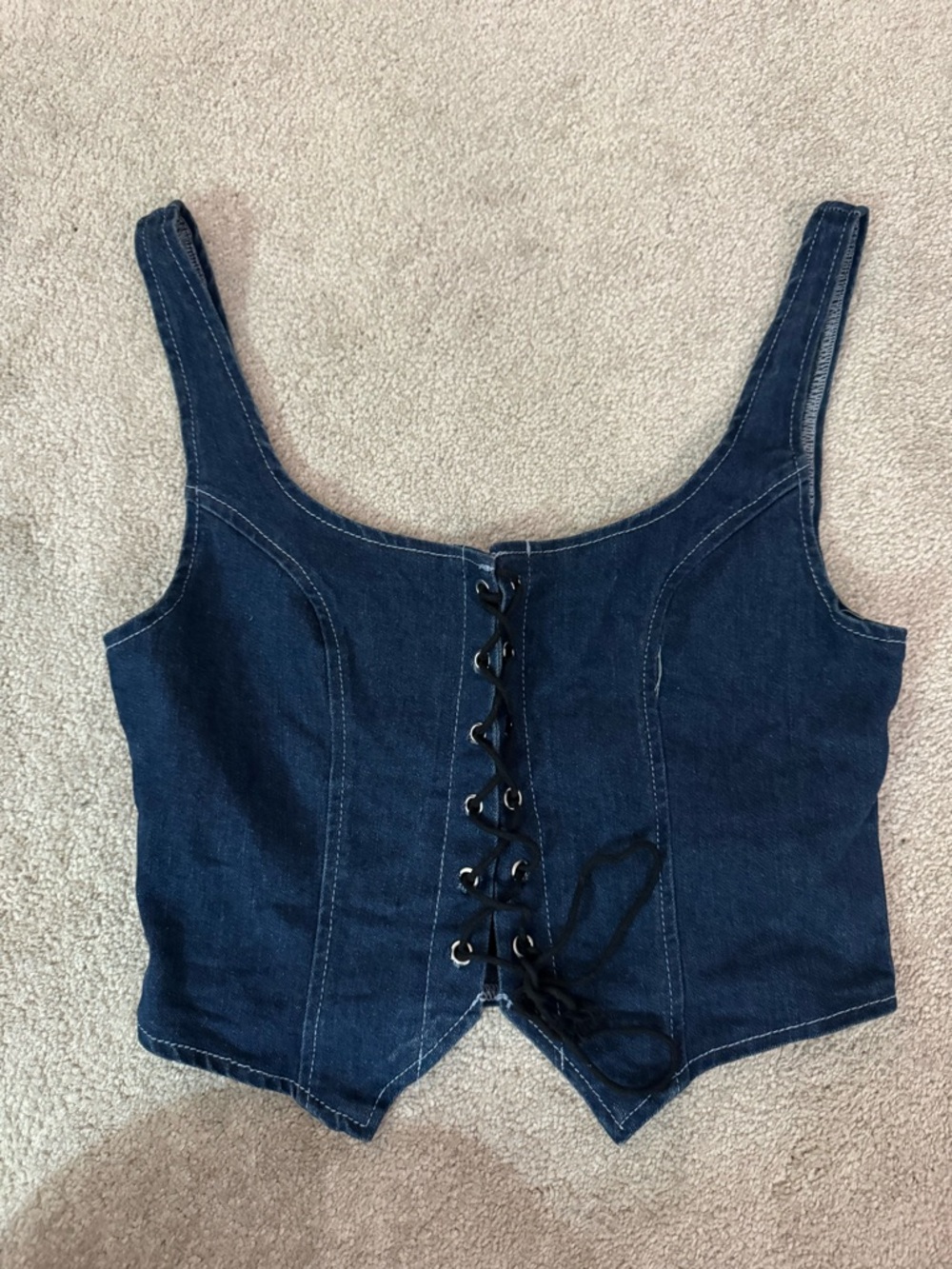 SHEIN Dark Blue Denim Lace-Up Crop Tank